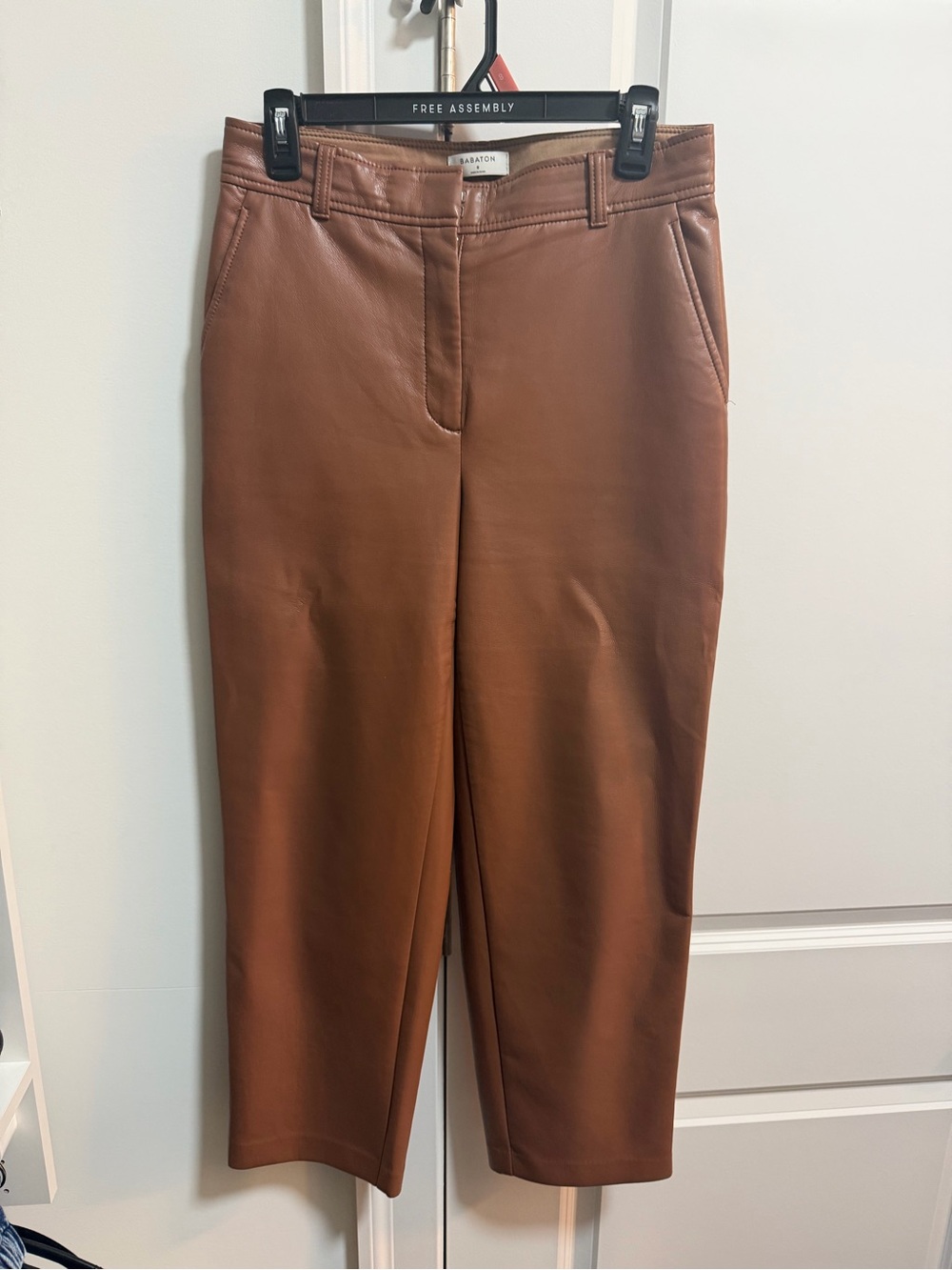 Babaton Cropped Faux Leather Pants in Cognac Brown